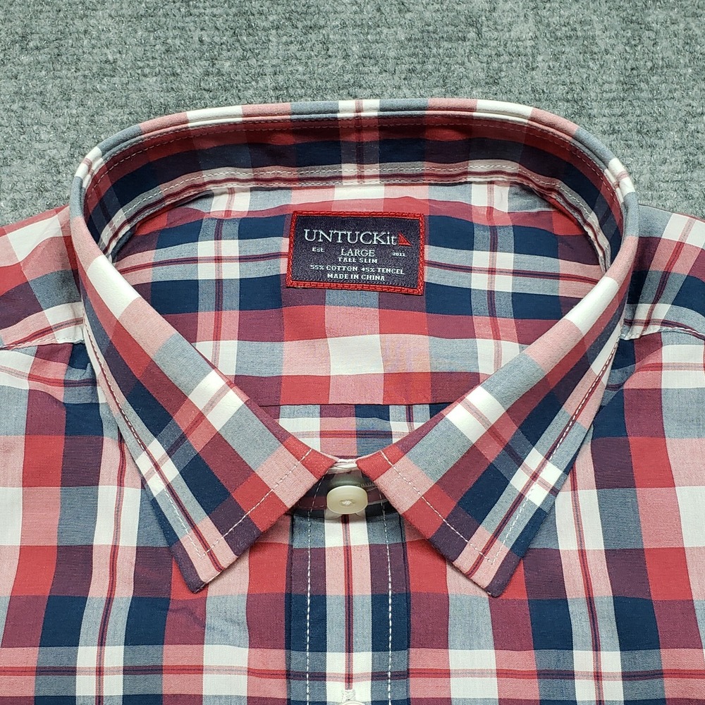 UNTUCKit Navarro Shirt Mens LT Slim Red White Blue Button Up Long Sleeve New - Picture 4 of 11
